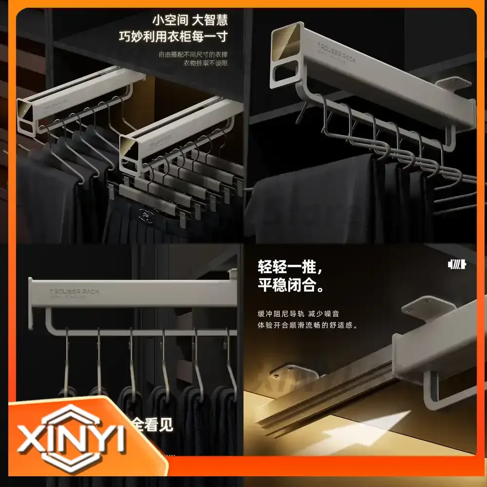 for Wardrobe Hanging Clothes Rod Storage Wardrobe Longitudinal Vertical Pull Out Hanger Rod Pants Rack Closet Organizer