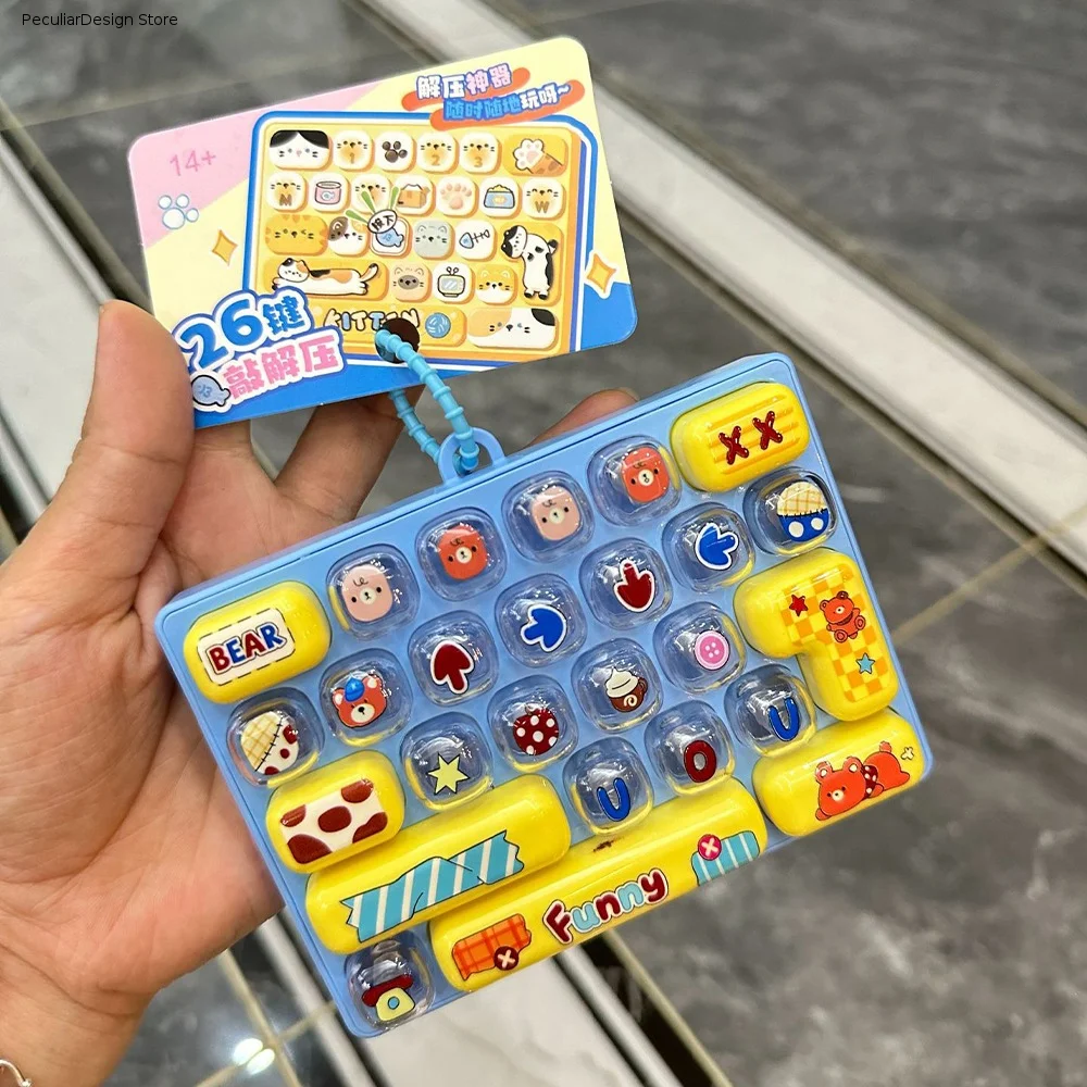 Press-Type 26 Key Keyboard Keychain Plastic Clear Key Sounds Mechanical Fidget Keyboard Sensory Clickable Keys