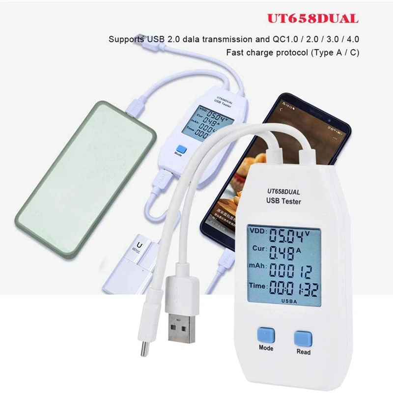 USB Tester, UNI-T LCD USB Tester Detector Voltmeter Ammeter Digital Power Capacity Tester Meter(UT658 Dual)