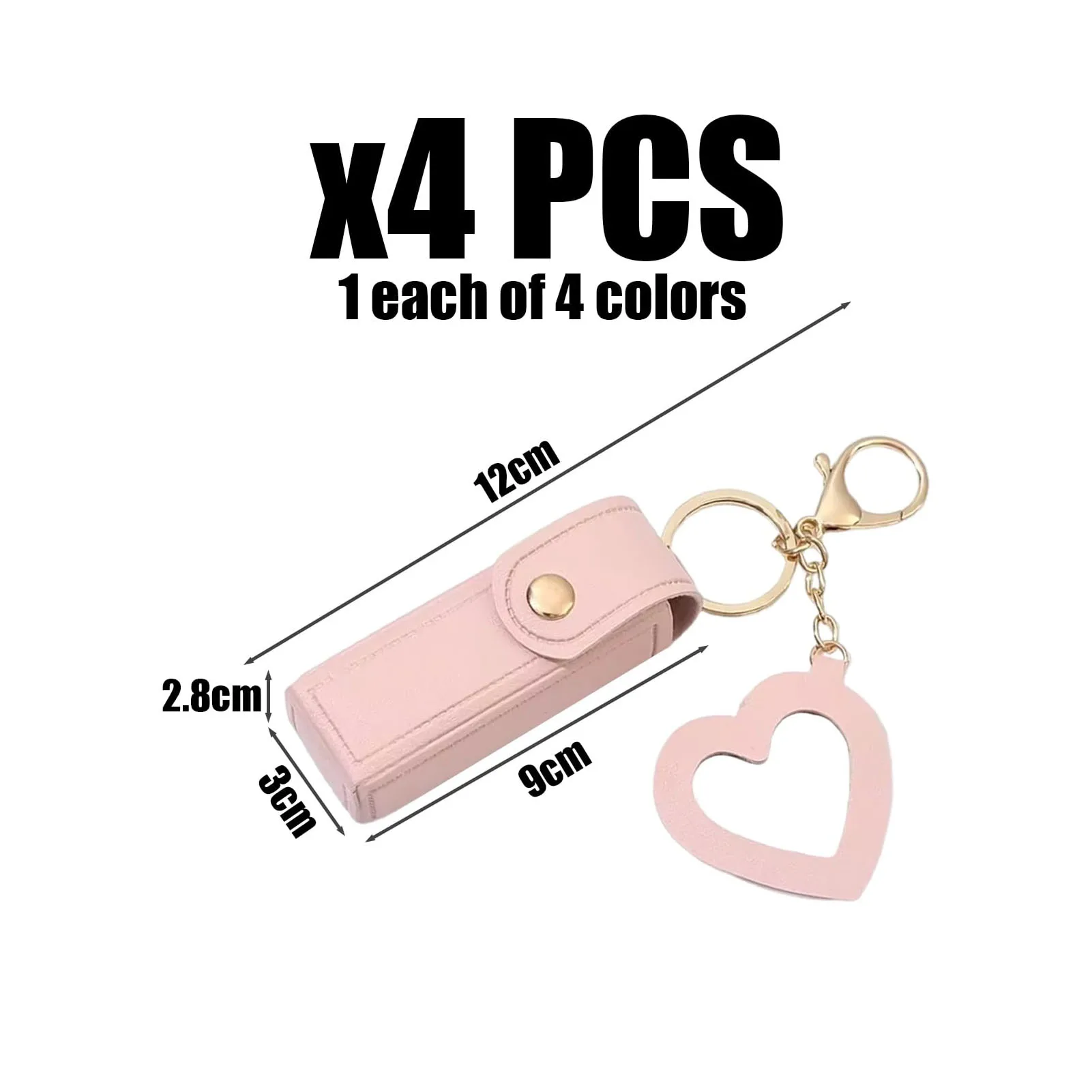 4 Pieces Lipstick Case Leather Heart Mirror Holder,Pu Chapstick Case,Lip Balm Pouch,For Women,Travel,Party,Gift