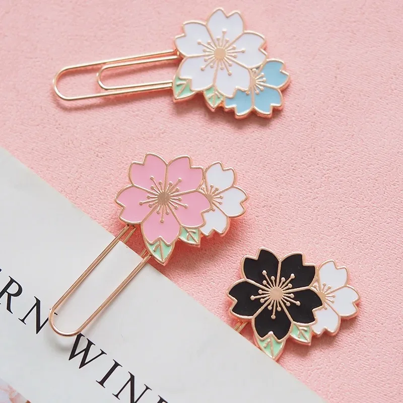 1Pc Cherry Blossom Paper Clip Creative Cute Metal Bookmark Clip Exquisite Beautiful Paper Clip Notebook Decoration Stationery