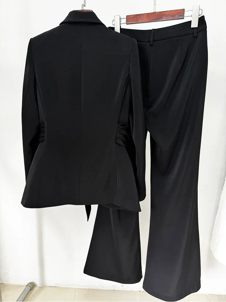 HIGH STREET Newest 2024 Designer Runway Fashion Women\'s Irregular Waistband Slim Fit Blazer Pants Set