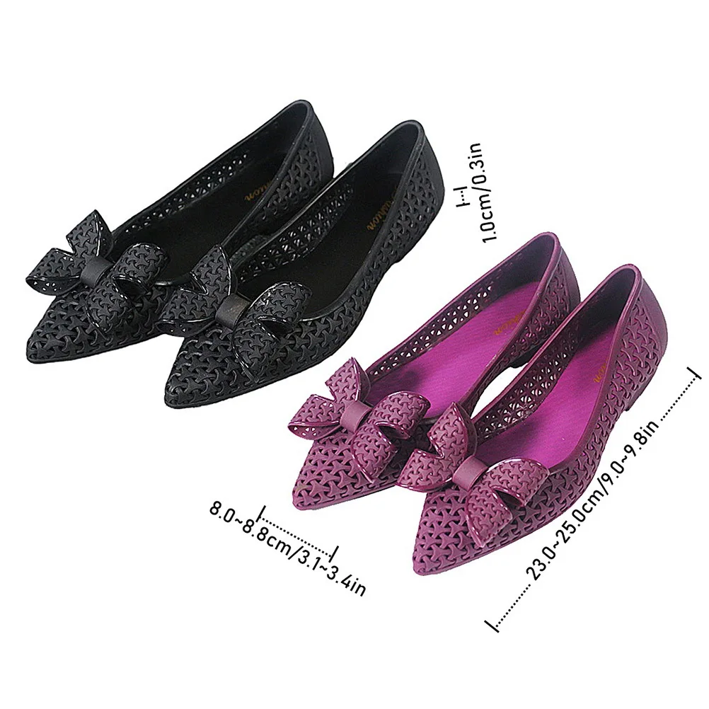 

1 пара женских туфель на плоской подошве с острым носком, водонепроницаемые повседневные пляжные сандалии из ПВХ с бантом, фиолетовый размер 37, модный плоский каблук