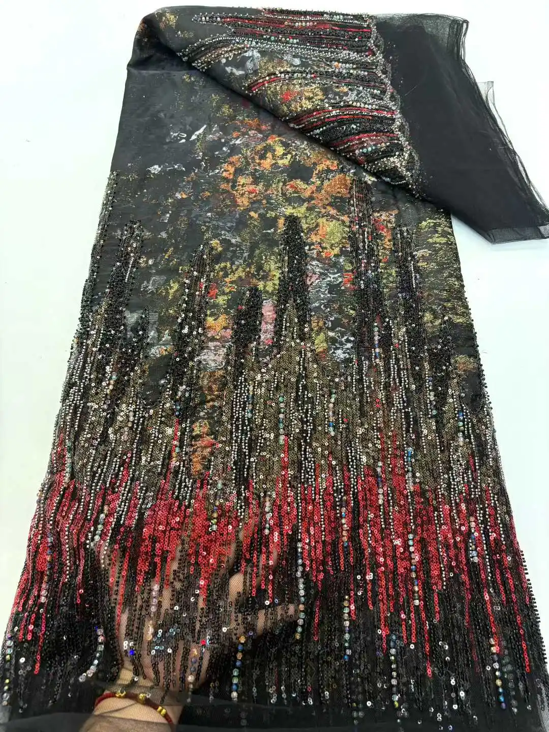 

Роскошная нигерийская французская бархатная кружевная ткань с блестками, 2024, высококачественная африканская сетчатая кружевная ткань с бисером для свадебных платьев