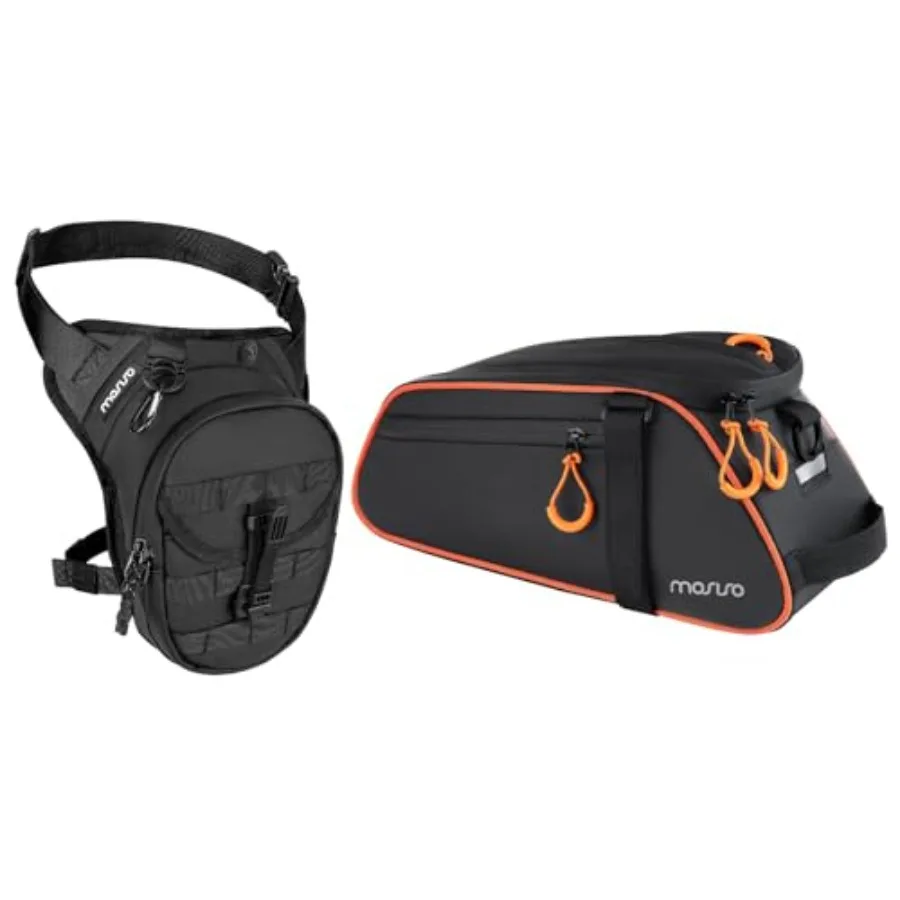 

Bike Rack Bag 8L Waterproof Bicycle Rear Rack Trunk Bags with Orange Pull TabsandThigh Bag Motorcycle Leg Bag Tactical Drop Leg