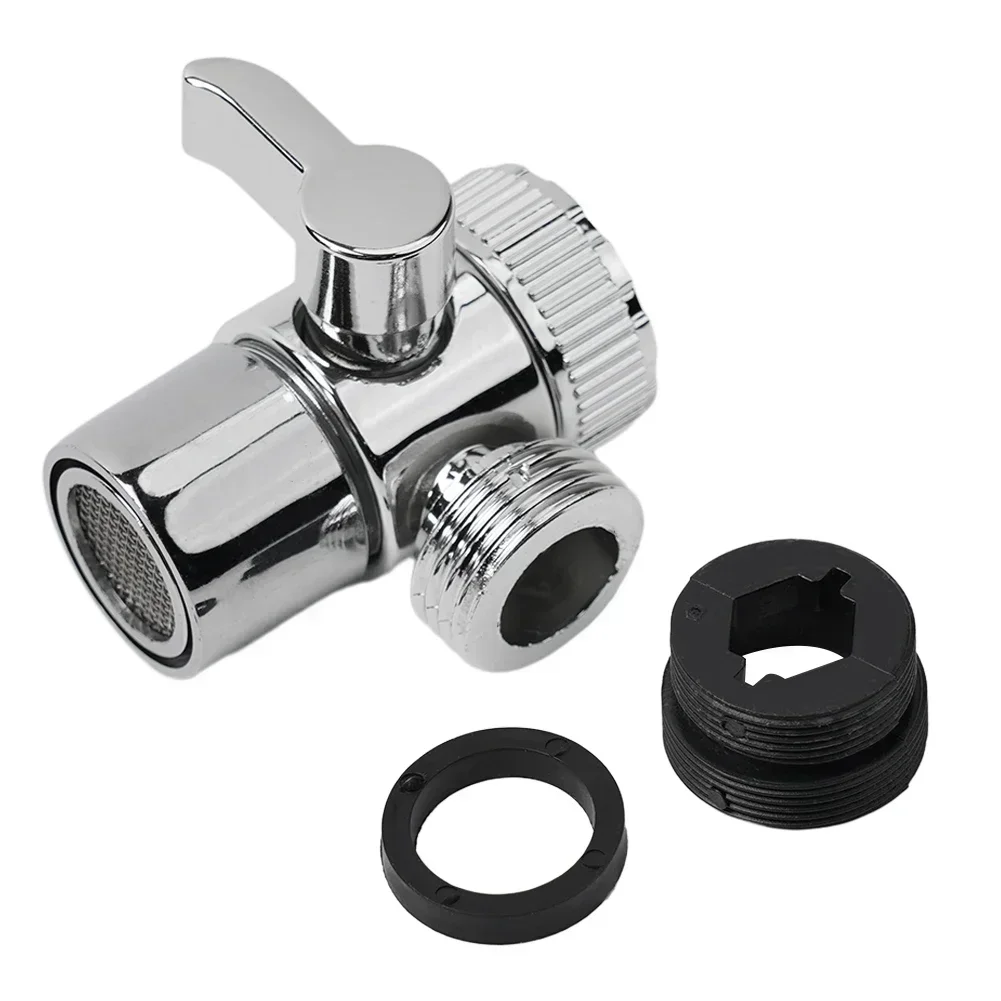 3 Way Diverter Valve Water Tap Connector, Kitchen Faucet Adapter Sink Splitter, Chrome Finish, M22 X M24 Connection Sizes