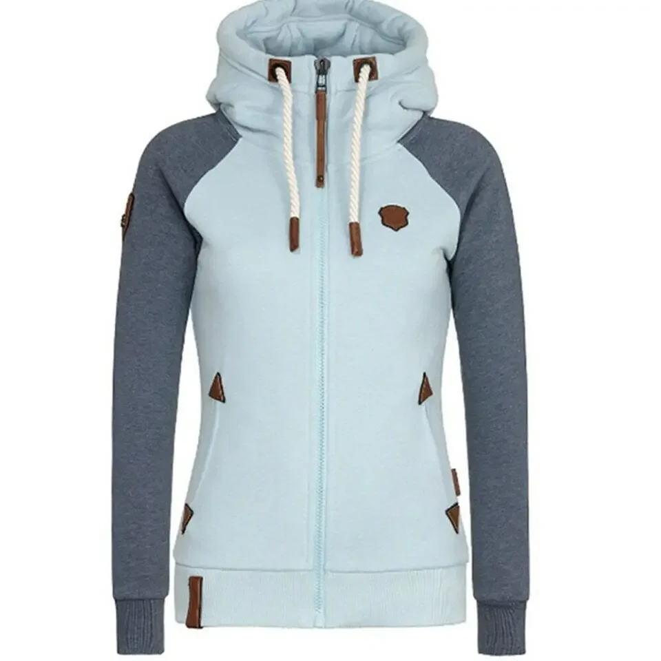 Autumn European and American Personalized Leather Brand Contrast Hooded Sweater for Women