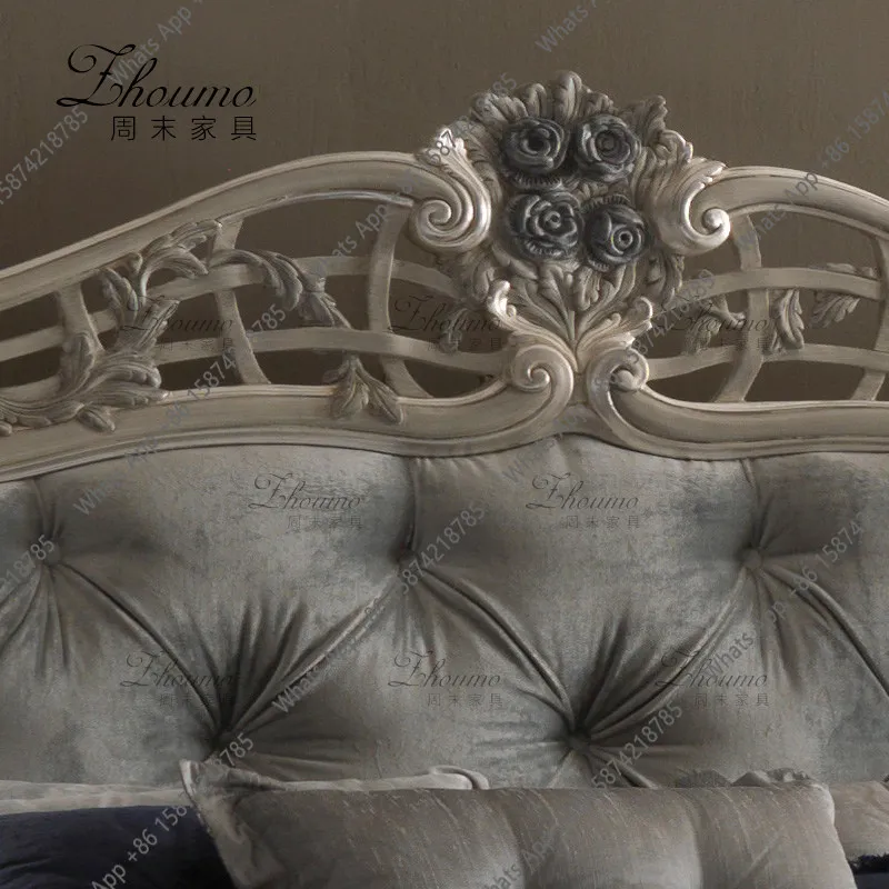 American retro simple double bed carved pull button fabric wedding bed French light luxury soft bag backrest bed