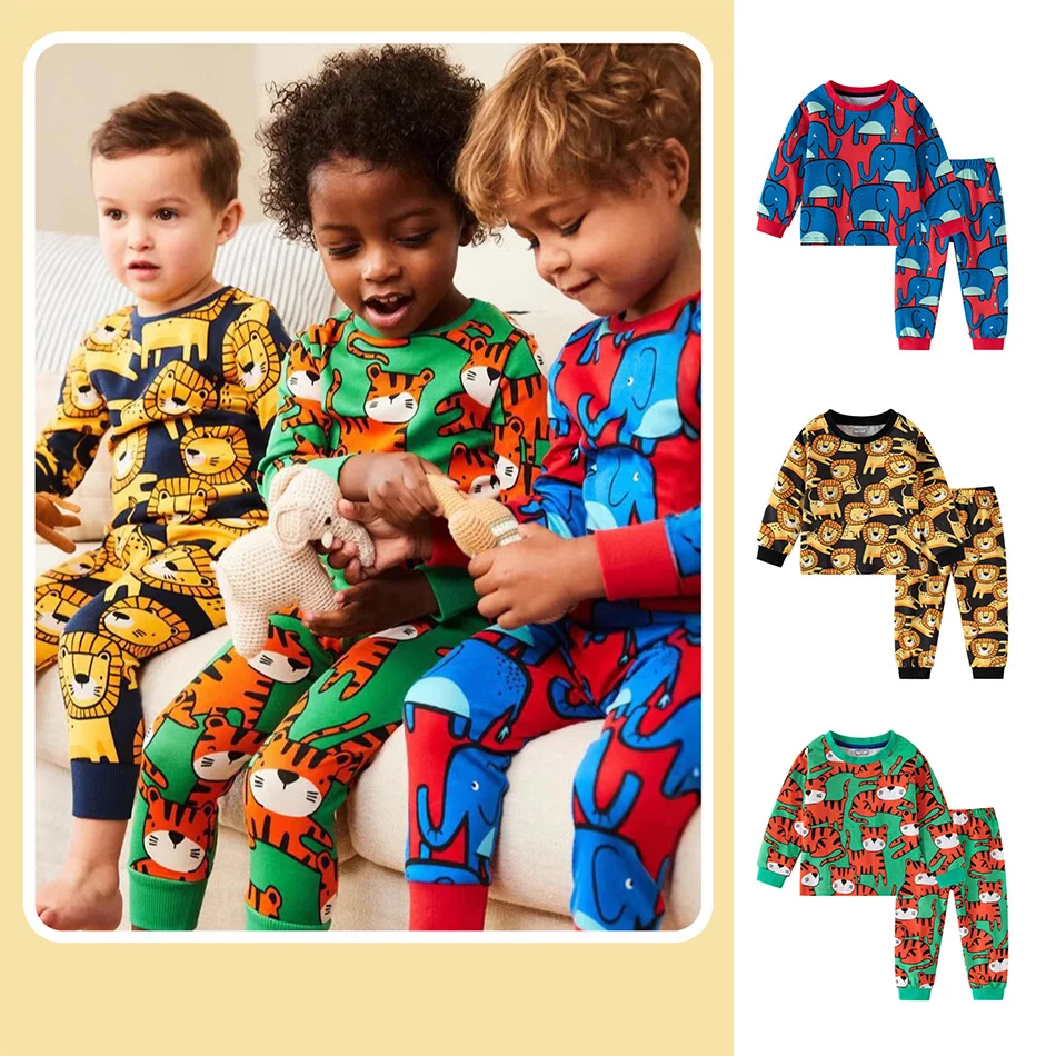 

2025 Boy Pure Cotton Autumn Pajamas Set Cartoon Printed Home Clothes Kids Comfortable Lingerie Set Boys Home Clothes