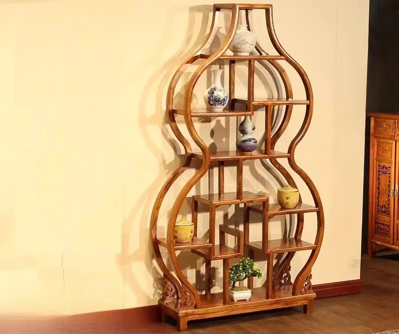Solid wood antique rack Elm gourd shaped Bogu display rack