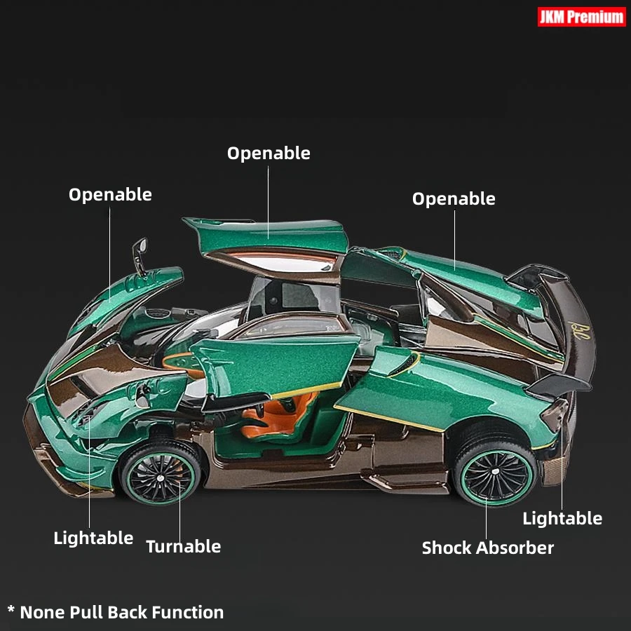 1/32 Pagani Huayra Roadster Zonda Dinastia Miniature Toy Car JKM Diecast Super Sport Model Sound & Light Collection Pull Back