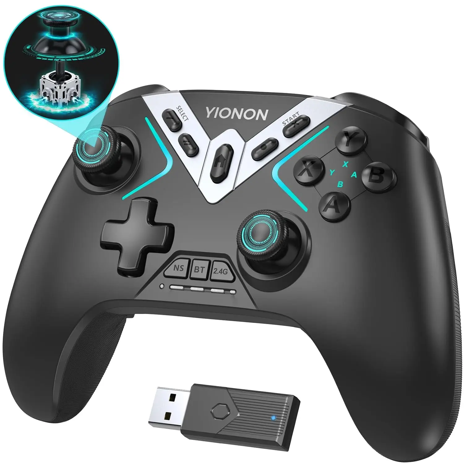 

Беспроводной Bluetooth-контроллер с джойстиками Hall для ПК, iPhone, Android, Switch, Steam, TV — в комплекте USB-адаптер и держатель для телефона