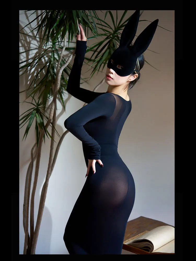 女性のための透明で伸縮性のあるベルベットのドレス,セクシーなボディスーツ,クラブの服