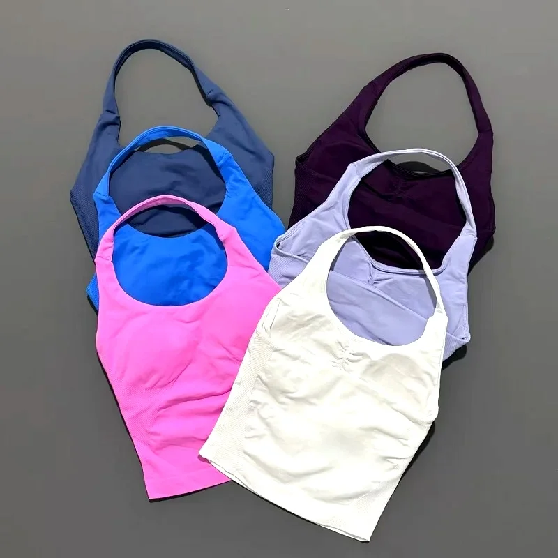 Gym Sports Top Women Seamless Yoga Tank Longline Strappy Top Open Back Bra Sportswear Gym Clothing Running Workout Halter view 2