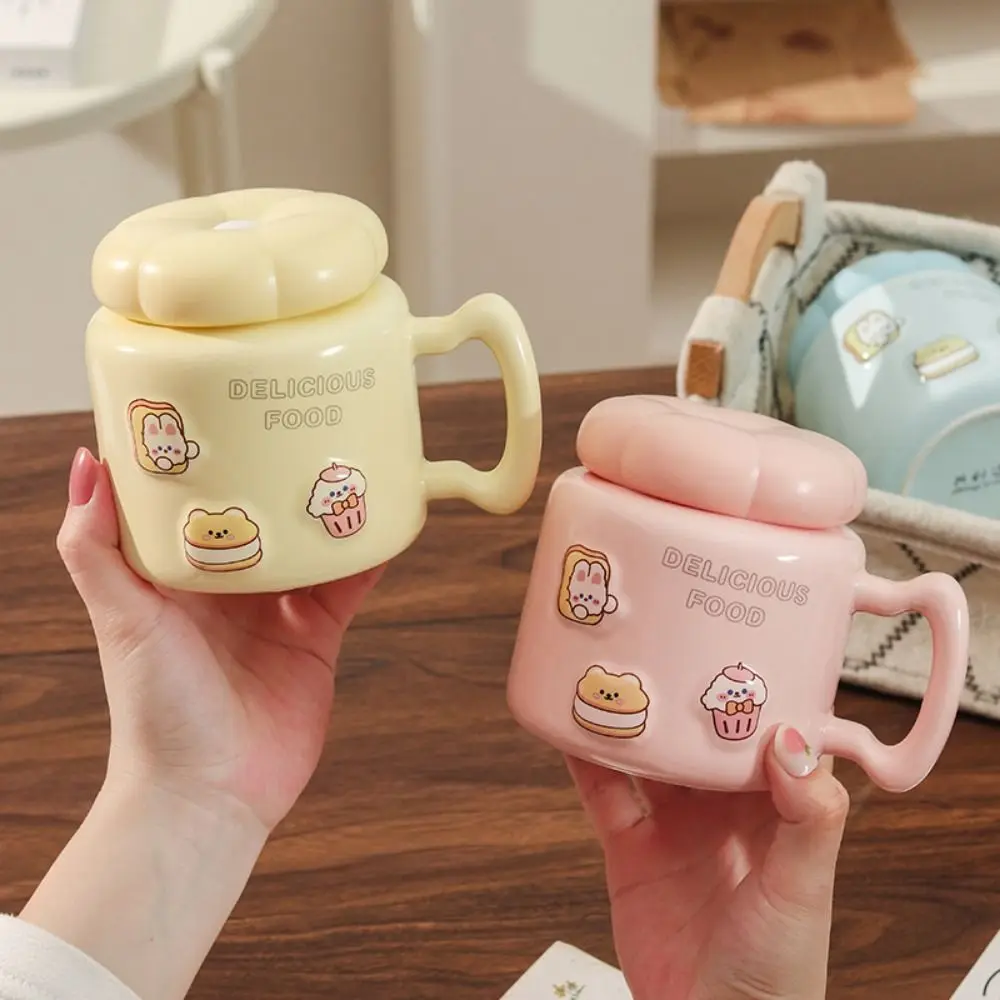 

Large Capacity Cartoon Mirror Mug with Handle Comfortable Grip Ceramic Coffee Cup Smooth Surface Heat-resistant