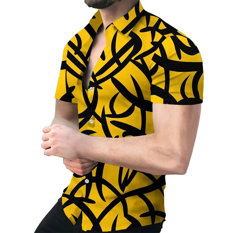 Camisa de manga corta con estampado de rayas en 3D para hombre, camisa holgada informal y moderna, nuevo estilo 2023.