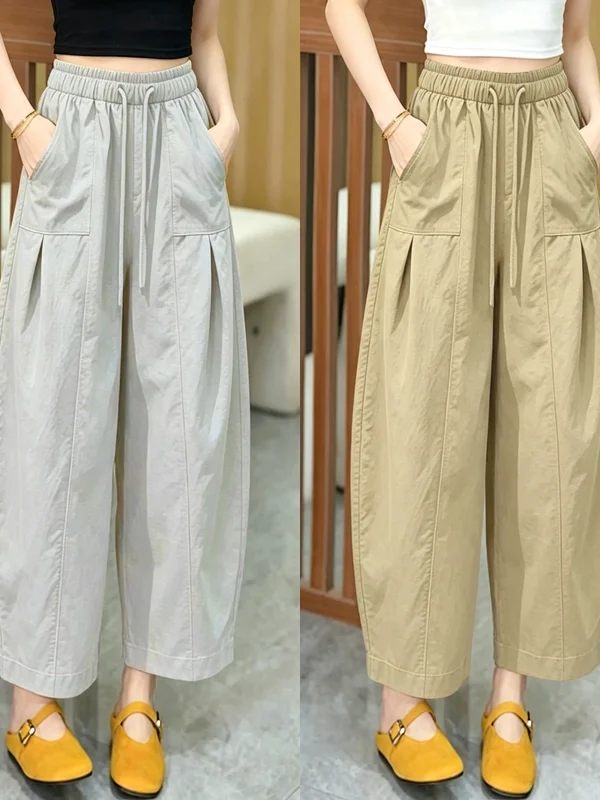 New 2026 Women's High Waist Casual Pants Nine-Tenths Length Thin Wide Leg Balloon Pants Versatile Loose Fit Slimming Trendy