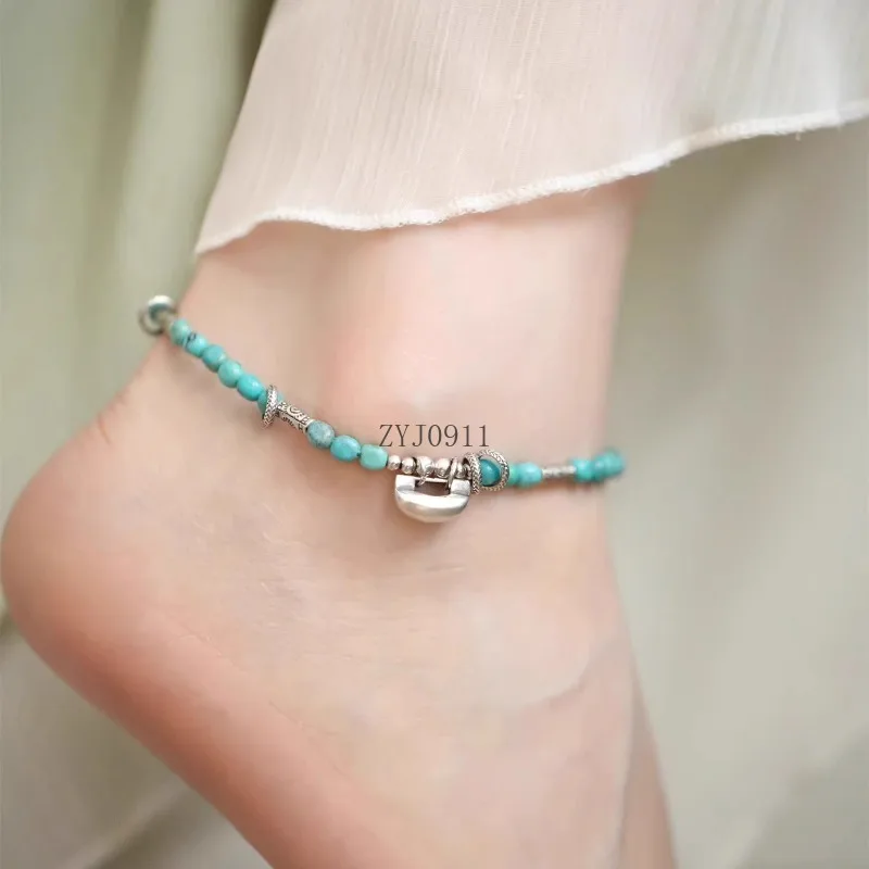 새로운 중국 스타일의 청록색 파란색 발찌 여성 틈새 디자인 이국적인 발찌