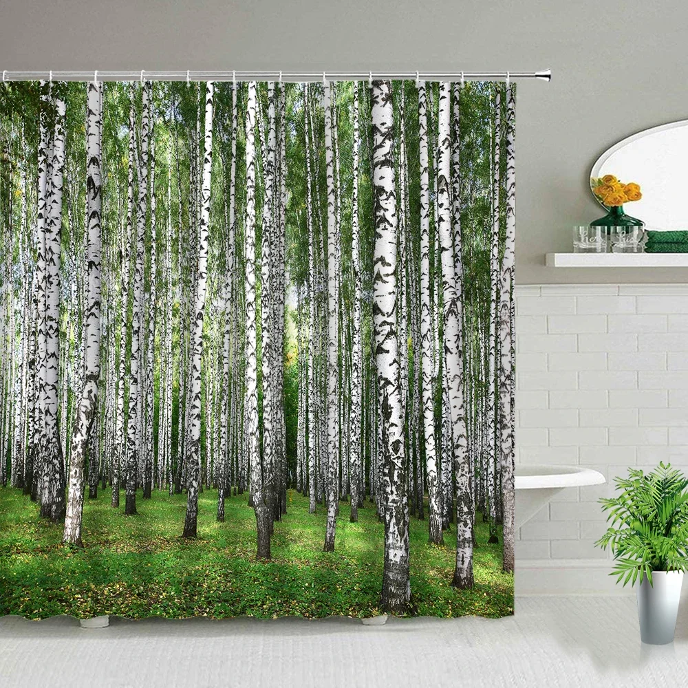 Forest Plant Spring Landscape Waterproof Shower Curtain Flower Butterfly Magic Tree Castle Scenery Bathroom Curtains With Hooks