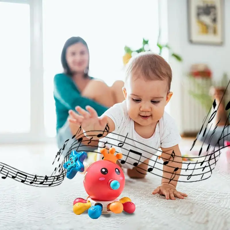 طفل الحسية سحب سلسلة لعبة الأخطبوط لعبة التسنين لطيف الصوت الأخطبوط مقعد السيارة طائرة السفر النشاط غرامة موتور لعبة