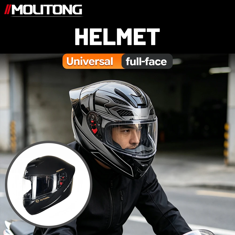 NewMotorcycle Dual Lens Exposed Face Helmet Men's and Women's Four Season Models Large Tail Wing Motorcycle Full Face Helmet