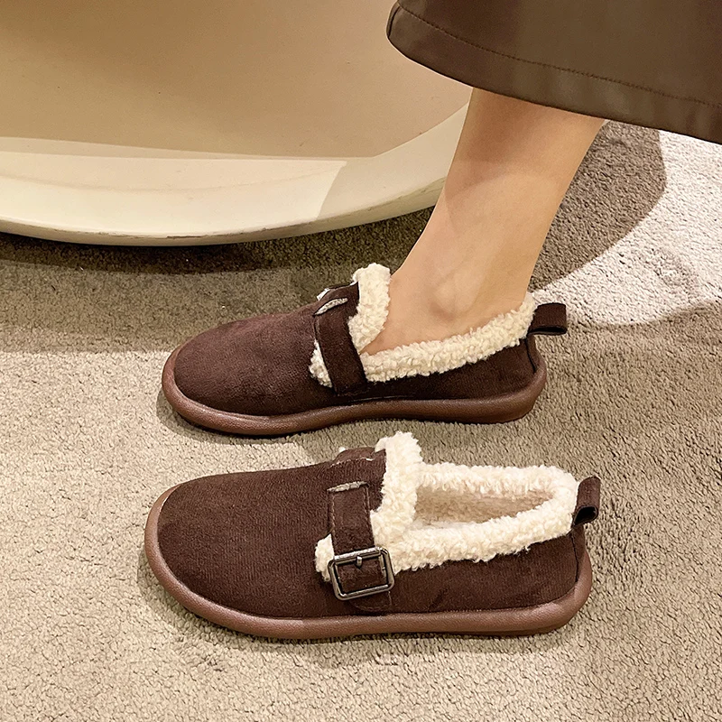 Buty kobieta mieszkania mokasyny futro jesień miękkie Slip-on okrągły nosek Casual damskie trampki sukienka jesień zima mokasyny Slip On New Leisur