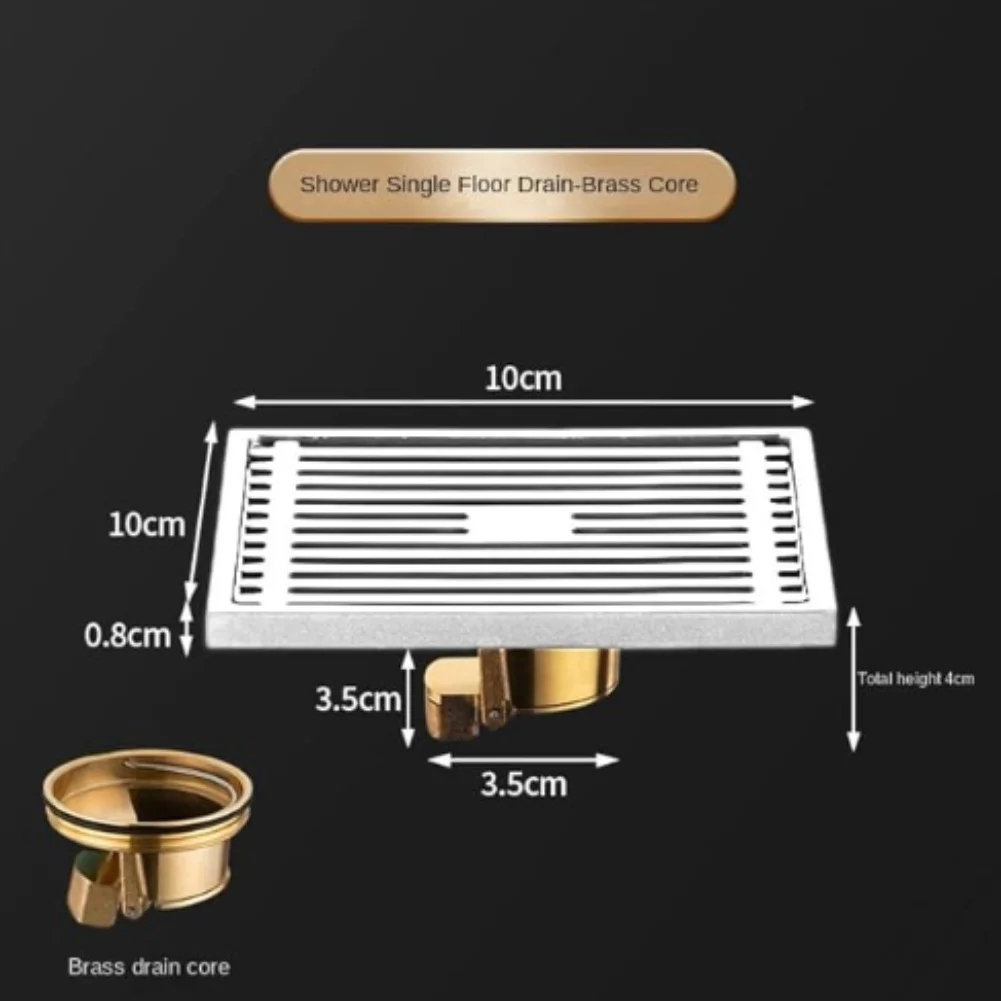 

SUS304 Stainless Steel Square Shower Drain with Brass Flapper for DN75 110 Pipe Anti Stink Floor Drain 10x10cm