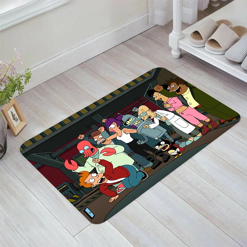 F-Futurama Cartoon Floor Mat Kitchen Rug Room Mats Home Balcony Carpets Carpet Entrance of House Rugs Foot Doormat Door Bathroom