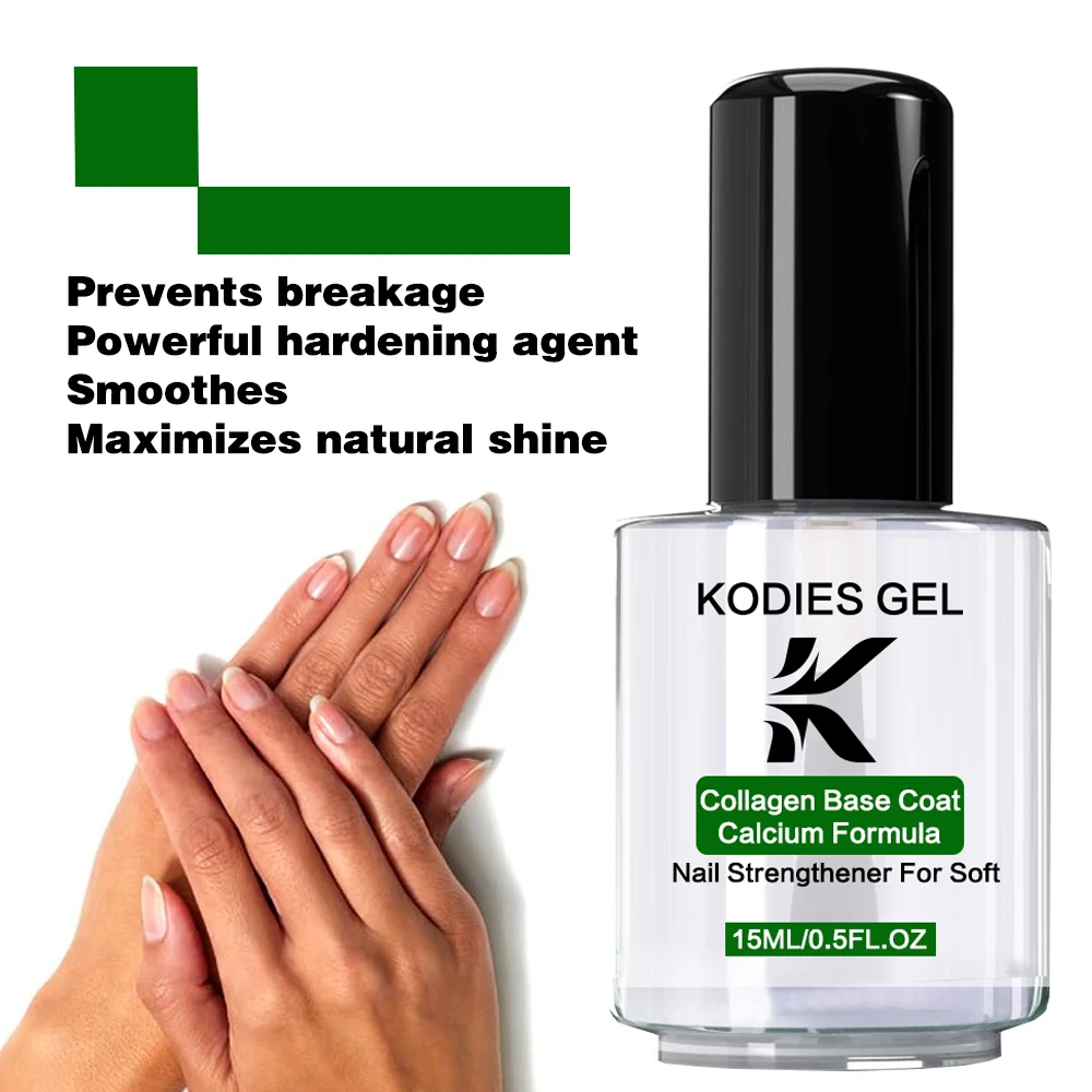 KODIES GEL Collagen Base Coat Formula Calcium Wzmacniacz do paznokci 15ML Szybkoschnący olej bazowy do paznokci do naprawy Manicure Care