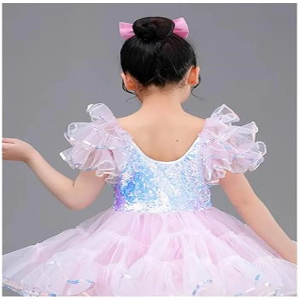 Tutú de Ballet profesional clásico para niños, vestido de princesa con lentejuelas, trajes de escenario de Ballet rosa para niñas, vestido de espectáculo para niñas