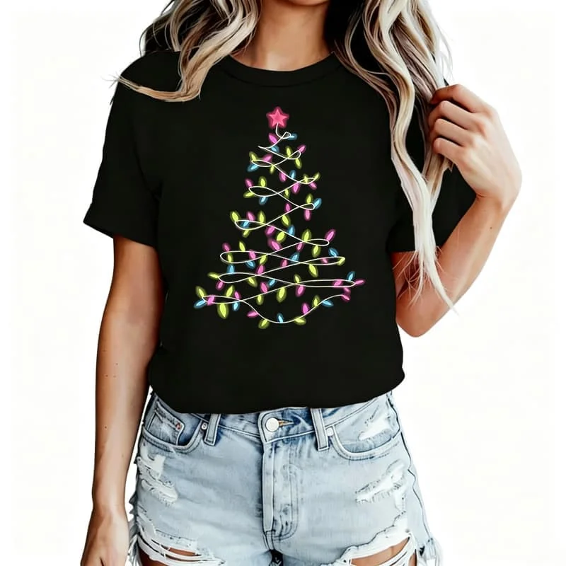 Christmas Positioning Print Women's T-Shirt 100% Cotton Funny Graphic Short Sleeve Tee Novelty Shirt Casual Crew Neck Top S-5Xl