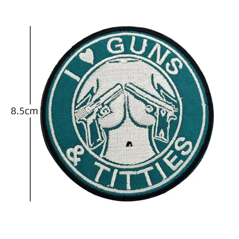 I Love Guns TITTIES  Military Tactical  3D  Embroidered Patches SEXY TITTY TWISTER Armband Badge with Hook Backing for Clothing