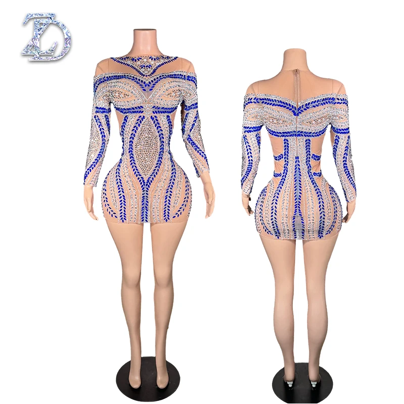 

ZD Rhinestone Party Evening Dress Mesh Bodycon Original Design Sexy Stage Colorful OEM Style