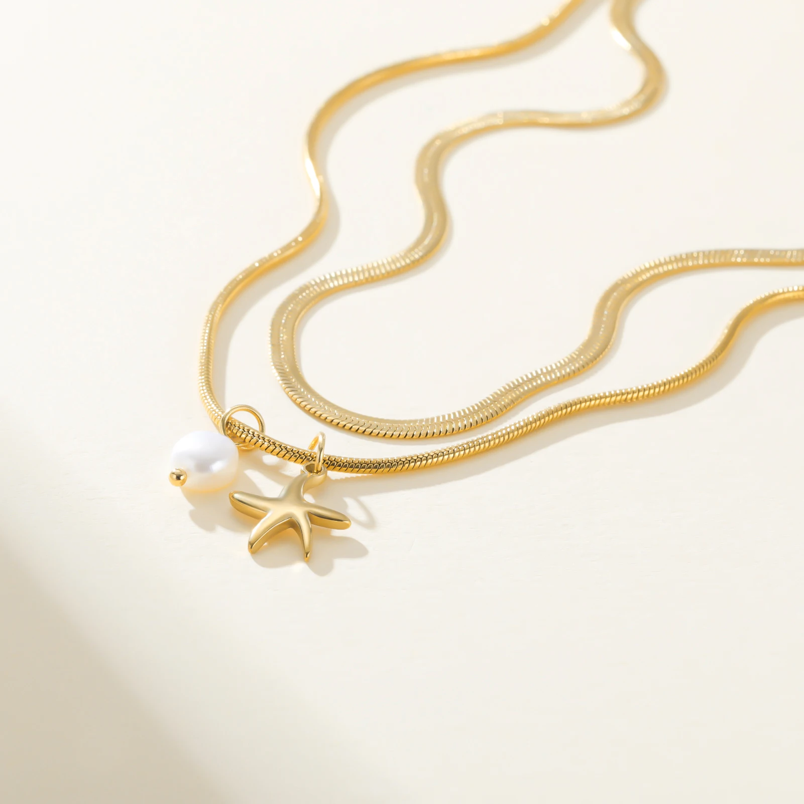 Ozean-Seestern Imitationsperlen-Halsketten für Frauen 2026 Schmuck Edelstahl Doppelketten-Halskette Sommer Geburtstagsgeschenk