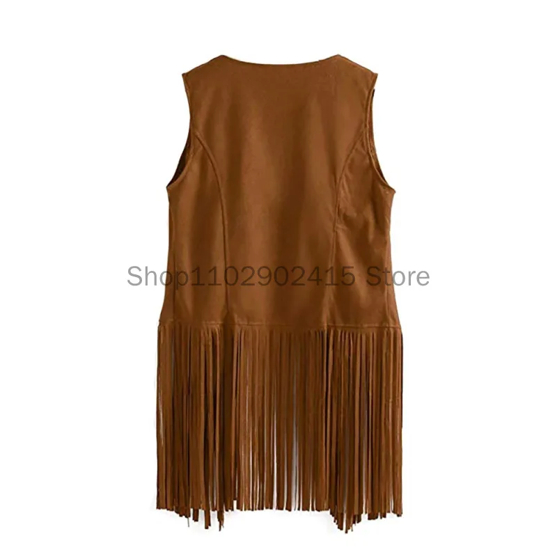 Medieval Fringe Vest Women Leather Suede Vest Tassels Vintage Western Country Cowgirl Vest Cardigan Cosplay Waistcoat Jacket image 5