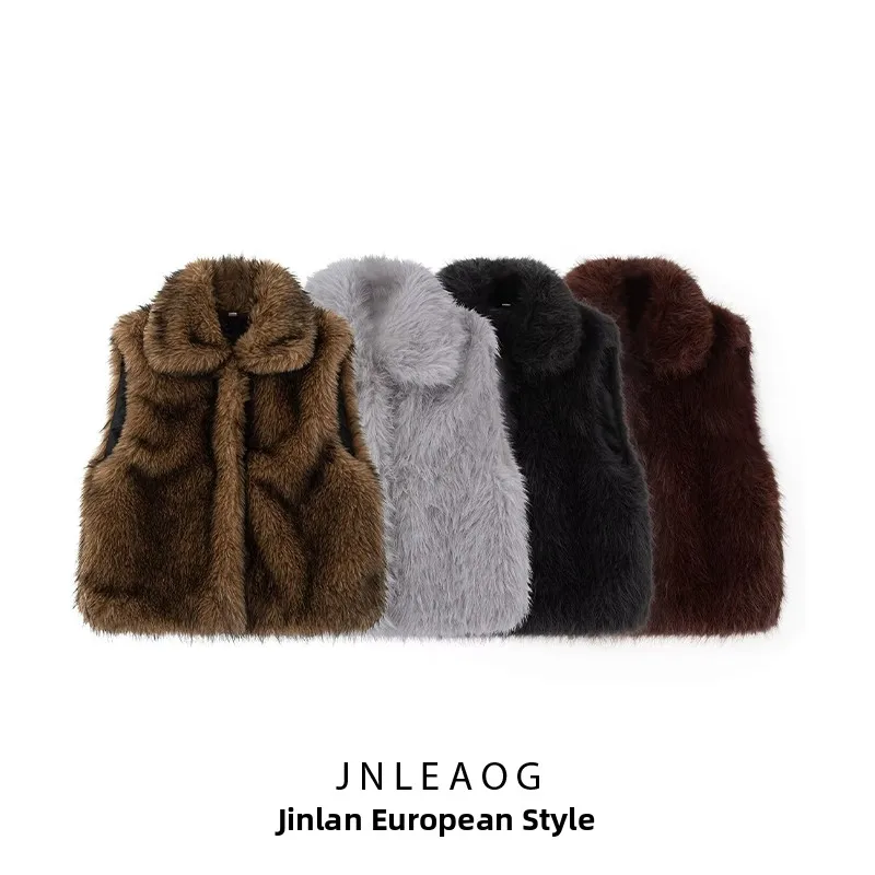 

JNLEAOG Women's Fashionable Casual Street Style Artificial Fur Vest Autumn New Arrival Commute Style Single Button Closure