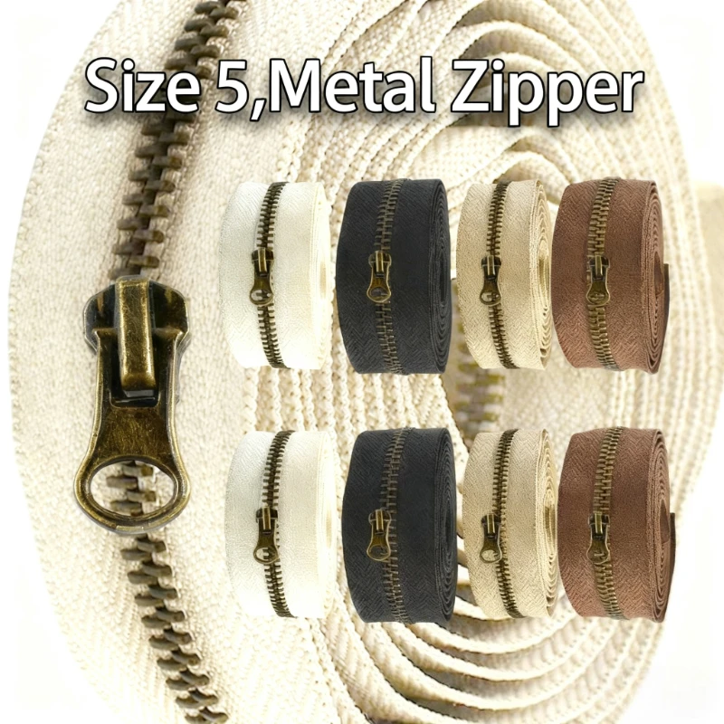

5# 2/5/10M Meetee Metal Zipper+Zip Head Bag Closure Bronze Zippers Tape Clothing Replace Zips Repair Kit DIY Sewing Accessories