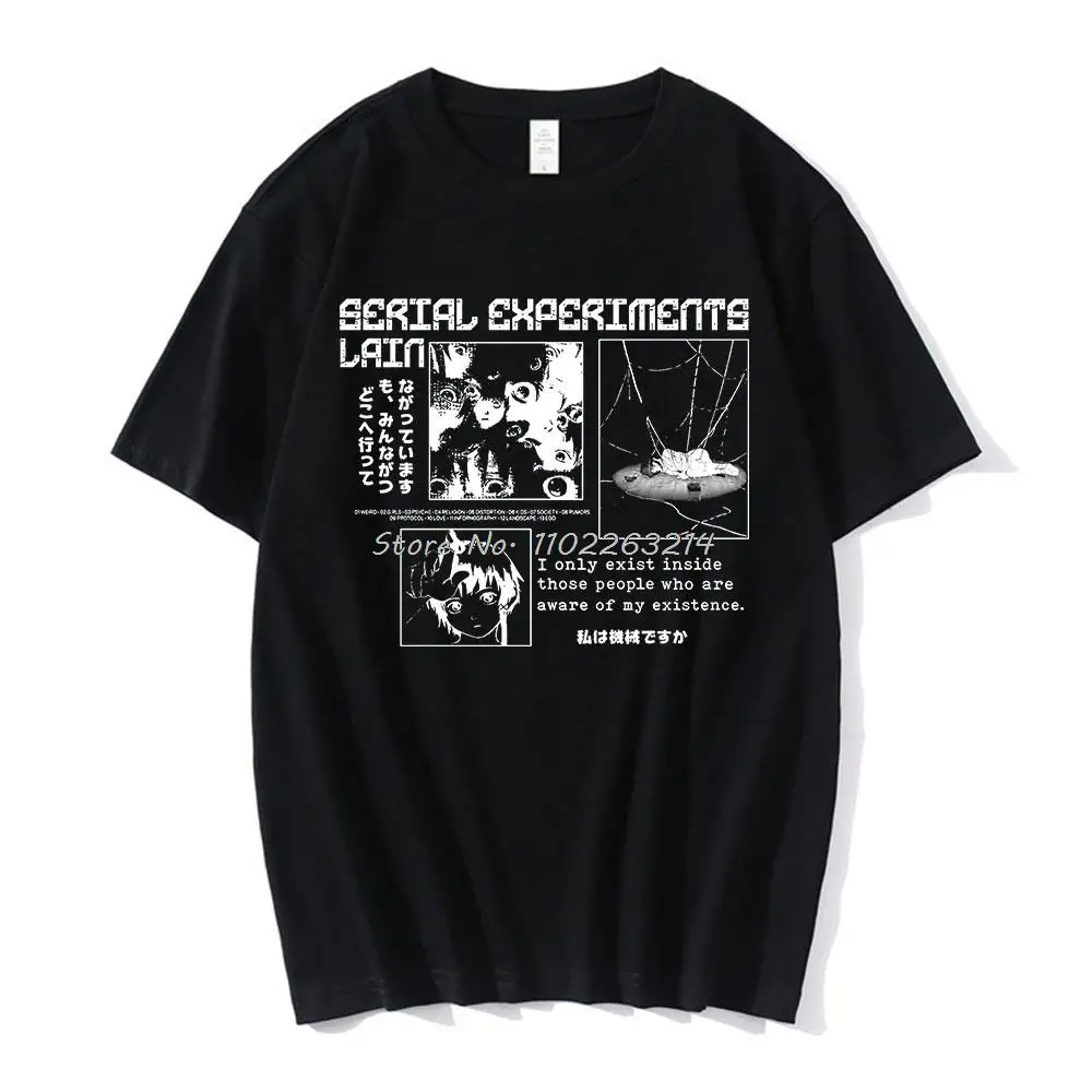 Serial Experiments Lain Shirt Vintage Washed Unisex Oversized Anime Streetwear Soft Cotton Short Sleeve Tee Gift Clothing Tops