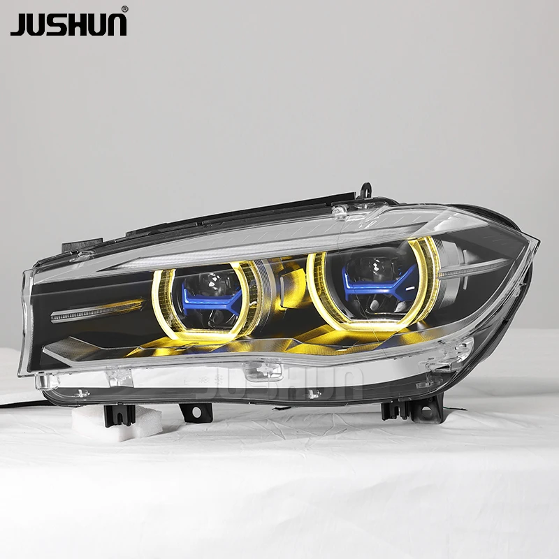 LED Projector Headlights Fit BMW X5 F15 14-18, Double Lens Replacement Headlamp With Convertible Yellow White DRL Auto Mod Parts
