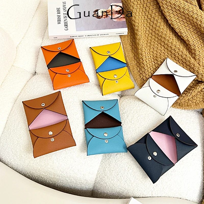 Genuine Leather Fashion Luxury Coin Purse For Woman Cute Cowhide Split Leather Colorful Card Wallet Casual Folding Lady Coin Bag