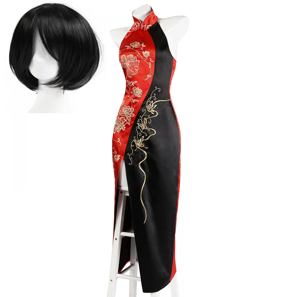 

Ada Wong Cosplay Costume Dress Game Remake Cosplay Ada Wong Red Black Cheongsam Dress for Halloween Party