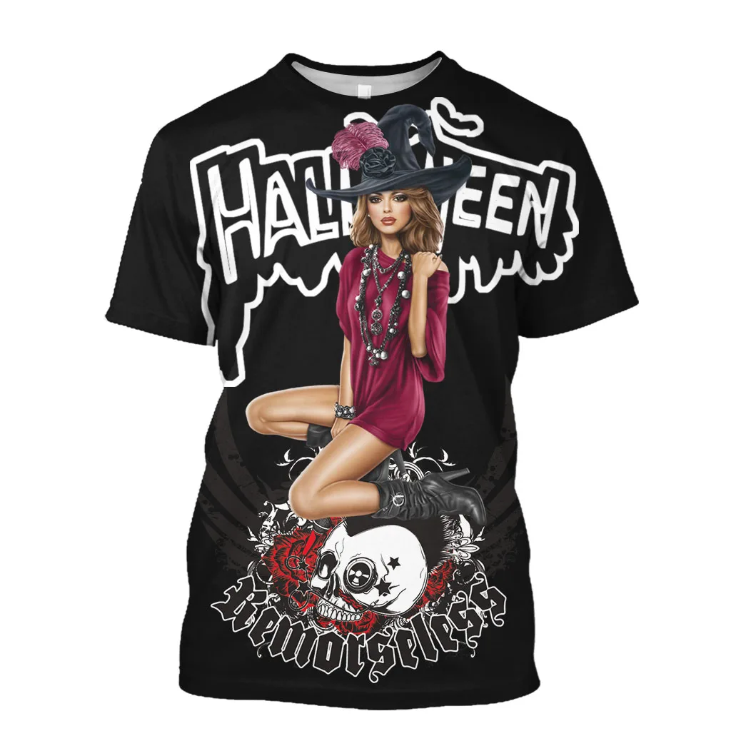 Jumeast Gyaru Witches 3D Graphic T-Shirts Halloween Day Gift Printed T-Shirty Sexy Warlock Baggy Gothic Alternative Mesh Tops