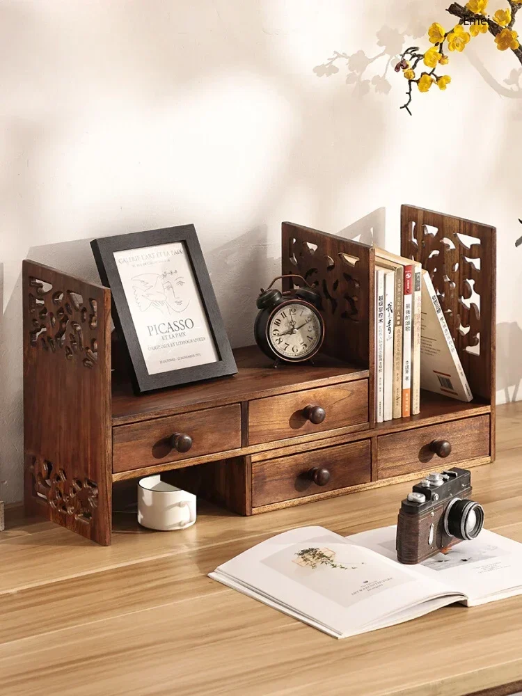Gabinete de almacenamiento de escritorio chino madera maciza Retro, estantería pequeña Simple