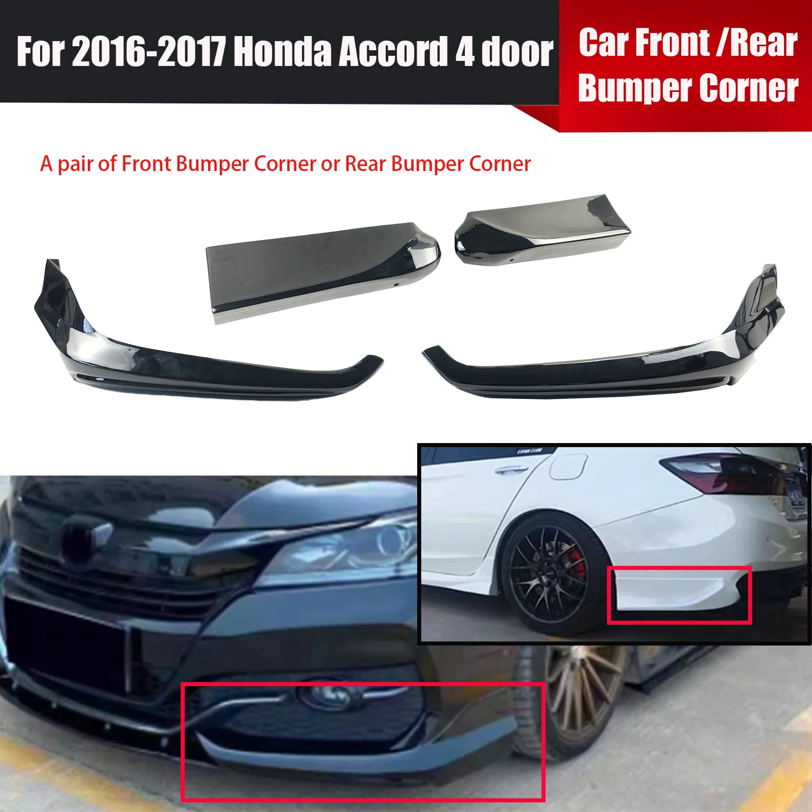 

For 2016-2017 Honda Accord 4 Door A Pair Of Front Or Rear Bumper Corner Splitter Spoiler Body Kit Car Accessories Glossy Black