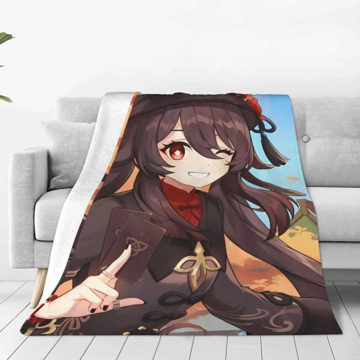 

Genshin Impact Hu Tao Blankets Fleece Anime Game Cartoon Ultra-Soft Throw Blankets for Bedding Couch Bedspread