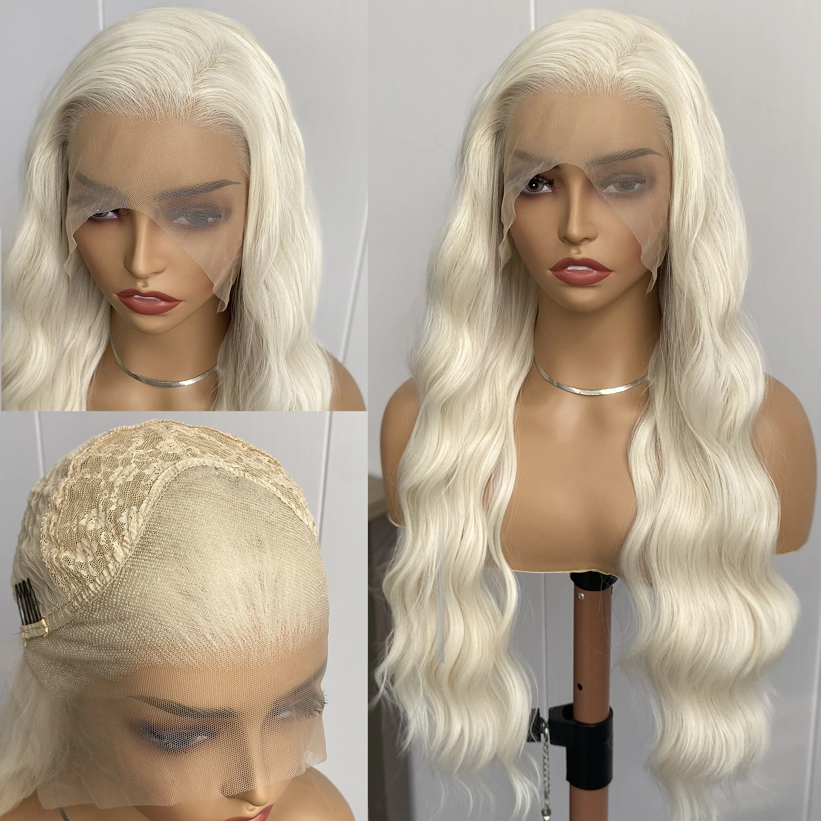 วิกผมลูกไม้ด้านหน้าสีบลอนด์แพลตตินัม AIMEYA สำหรับผู้หญิงและเด็กผู้หญิง วิกผมยาวลอนคลื่น ทนความร้อน วิกผมสังเคราะห์สำหรับใช้ในชีวิตประจำวัน งานคอสเพลย์ และงานปาร์ตี้