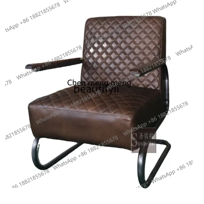 X 32 Retro oil wax leather sofa chair, solid wood armrest first layer cowhide leather seat single sofa