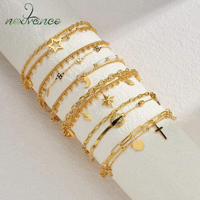 Nextvance 2024 New Trendy Gold Color Bead Chain Double Layer Stacking Bracelets Stainless Steel For Women Girl Jewelry Gifts