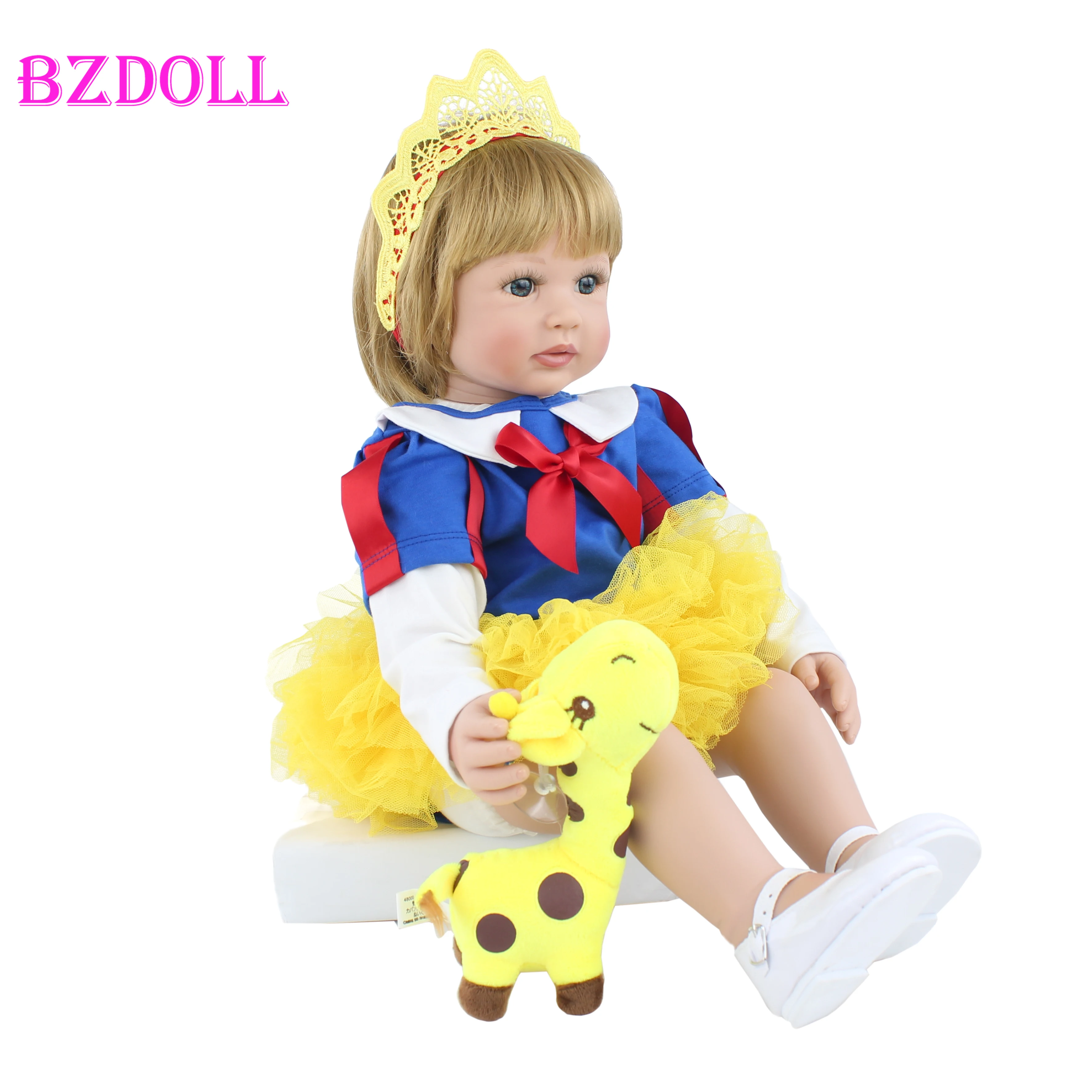 

60cm Silicone Reborn Girl Doll with Blonde Hair Vinyl Toddler Princess Babies Realistic High-end Collection Dress Up Toy