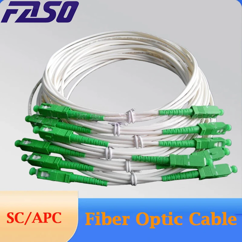 FASO 10Pcs SC/APC to SC/APC Fiber Optic Cable SingleMode G657A2 Simplex 3.0mm White LSZH Jacket Fiber Cable Optical Fiber Garter